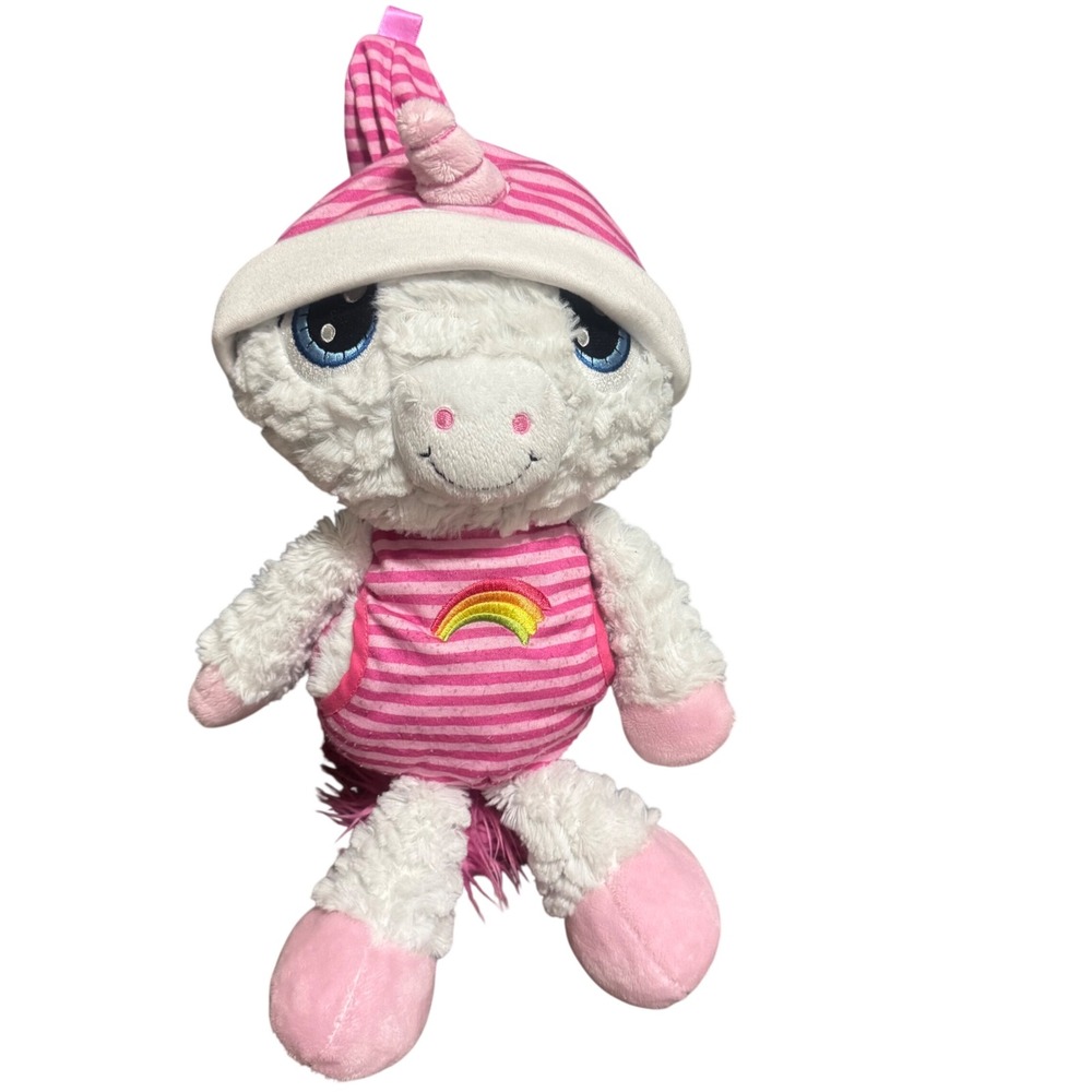Dan Dee Sleepy Caps Aprilkind Unicorn Plush Pink Striped Pajamas Rainbow 17"